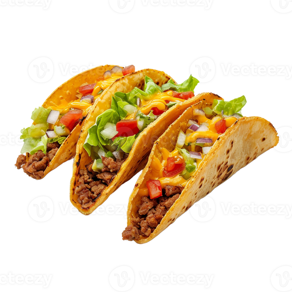 Delicious Ground Beef Tacos with Cheese Lettuce and Tomato png