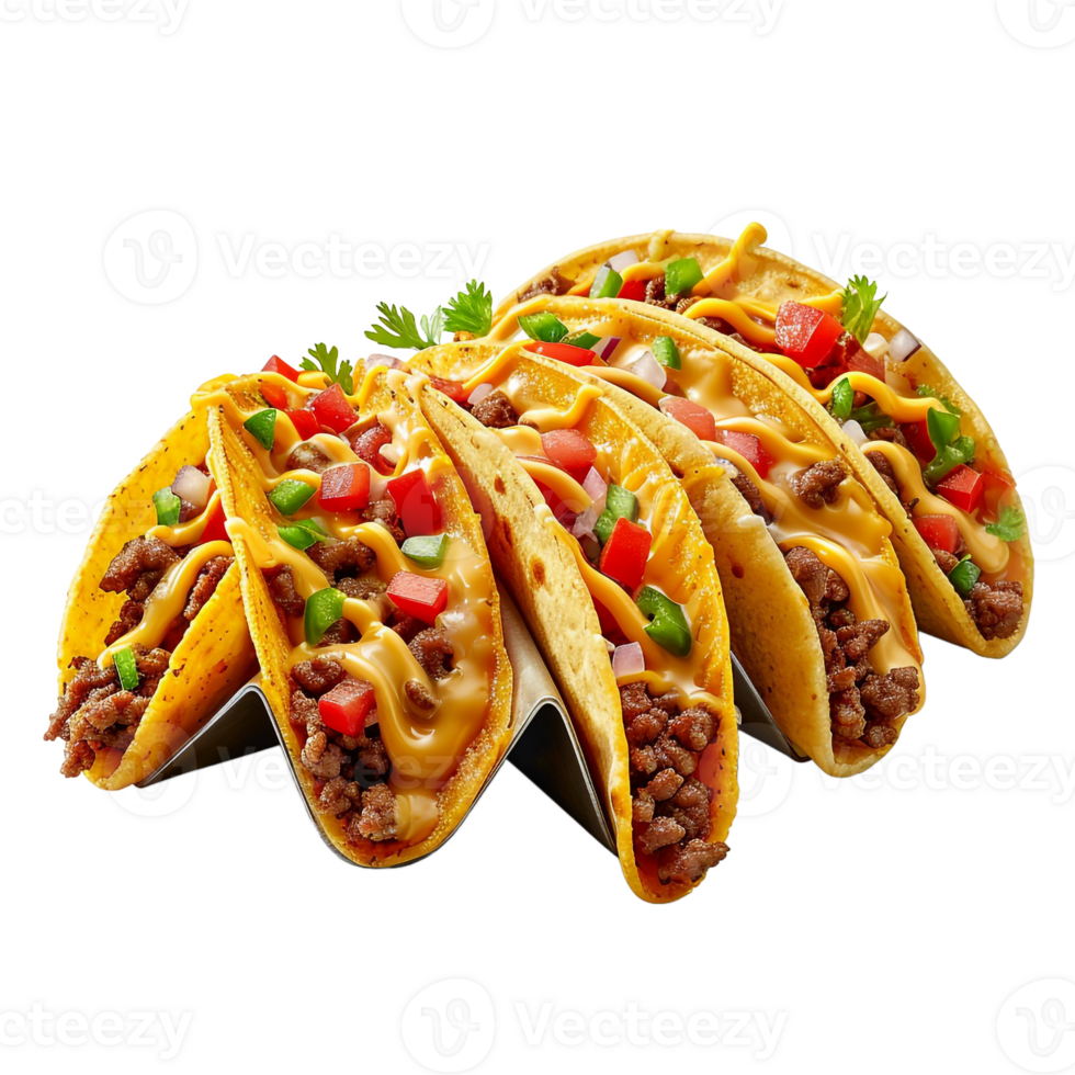 Delicious Ground Beef Tacos with Melted Cheese and Toppings png