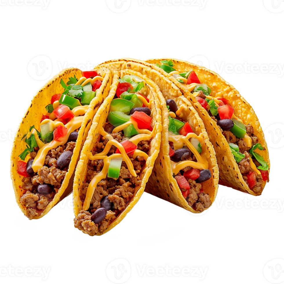 Delicious Ground Beef Tacos with Cheese Tomatoes and Cilantro png