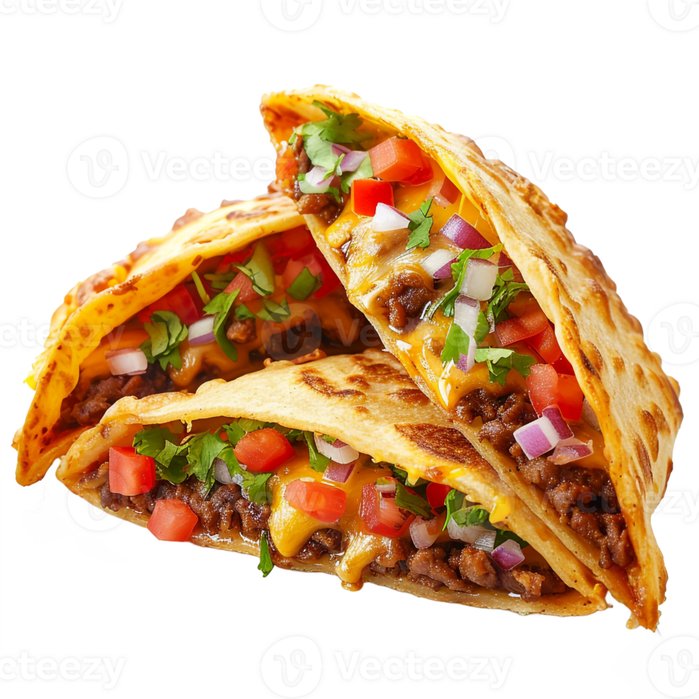 Delicious Quesadillas Melted Cheese Ground Beef Tomatoes Onions Cilantro png