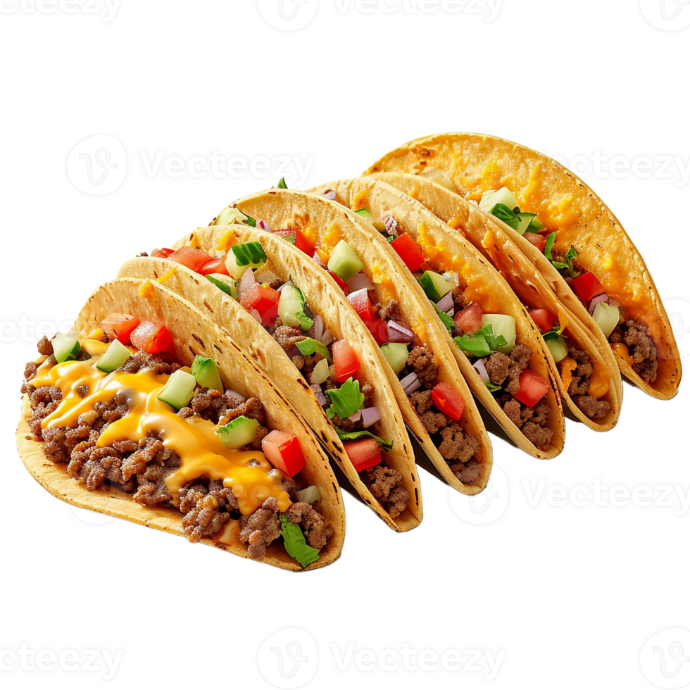 Delicious Ground Beef Tacos with Cheese and Vegetables png