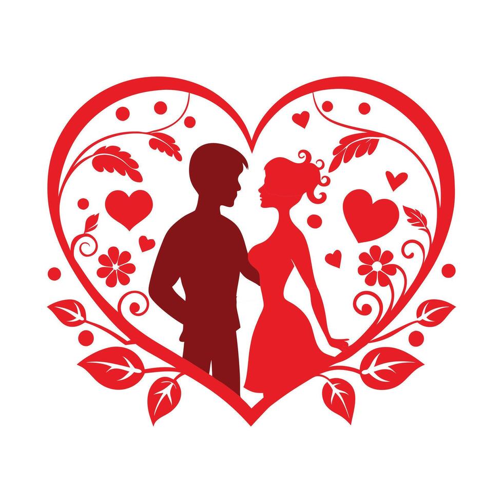 a red heart with a silhouette of a man and woman vector
