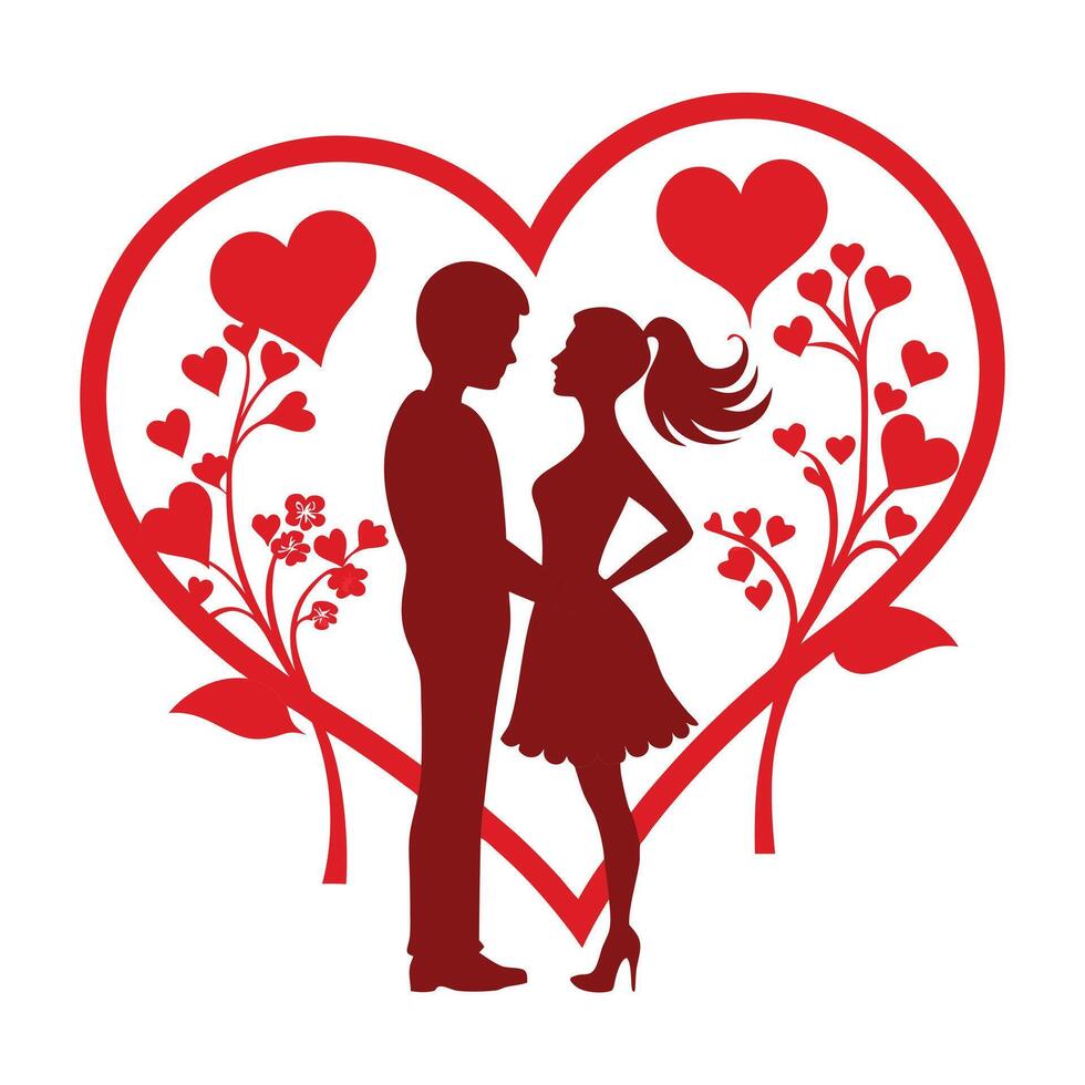 a couple is standing in front of a heart shaped background vector