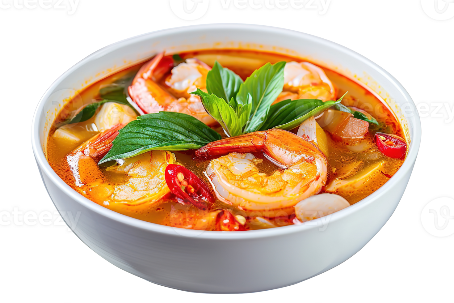 Spicy Tom Yum Soup with Shrimp Basil and Chili png