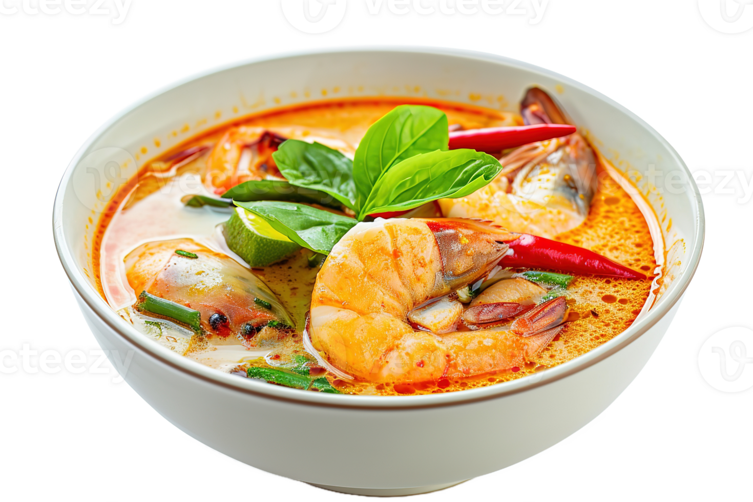 Spicy Tom Yum Soup with Shrimp Chili Basil png