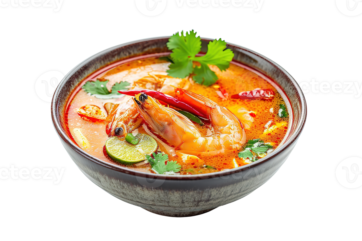 Spicy Tom Yum Soup with Shrimp Lime Chili Cilantro png