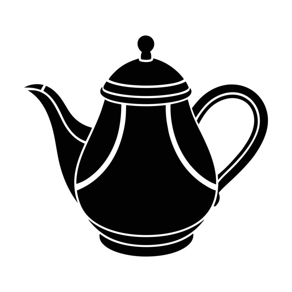 tea pot icon in black and white on white background vector