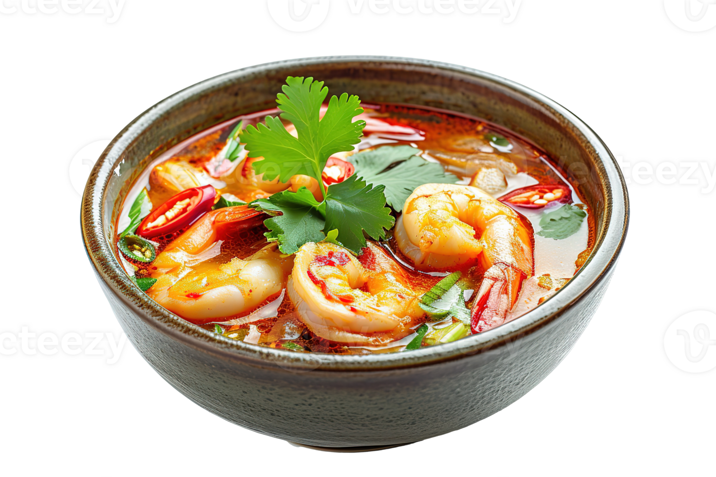 Spicy Tom Yum Soup with Shrimp Cilantro Chili Peppers png