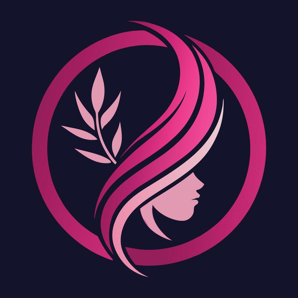 a woman's face with long hair in a pink circle vector