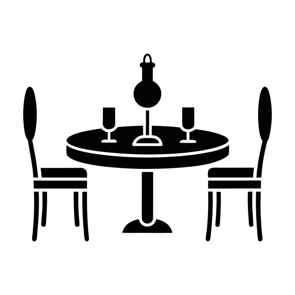 table and chairs icon in black and white vector