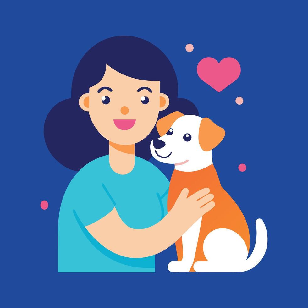 woman holding dog with heart on blue background vector