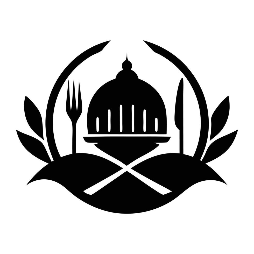 a black and white logo of a restaurant with a fork and knife vector
