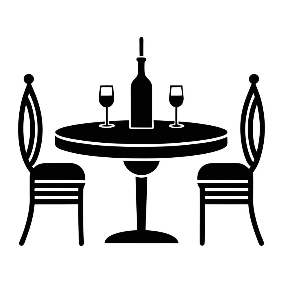 table and chairs with wine bottle and glasses icon vector