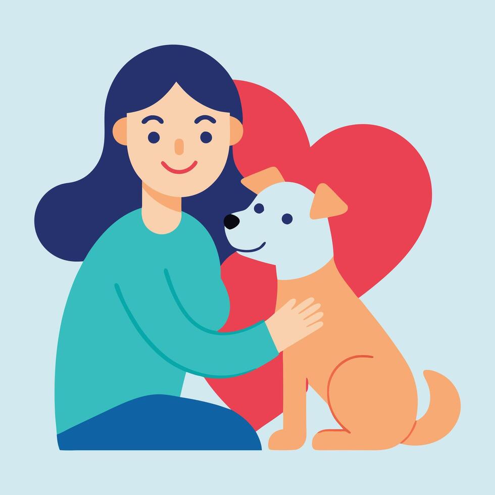 woman with dog and heart illustration vector