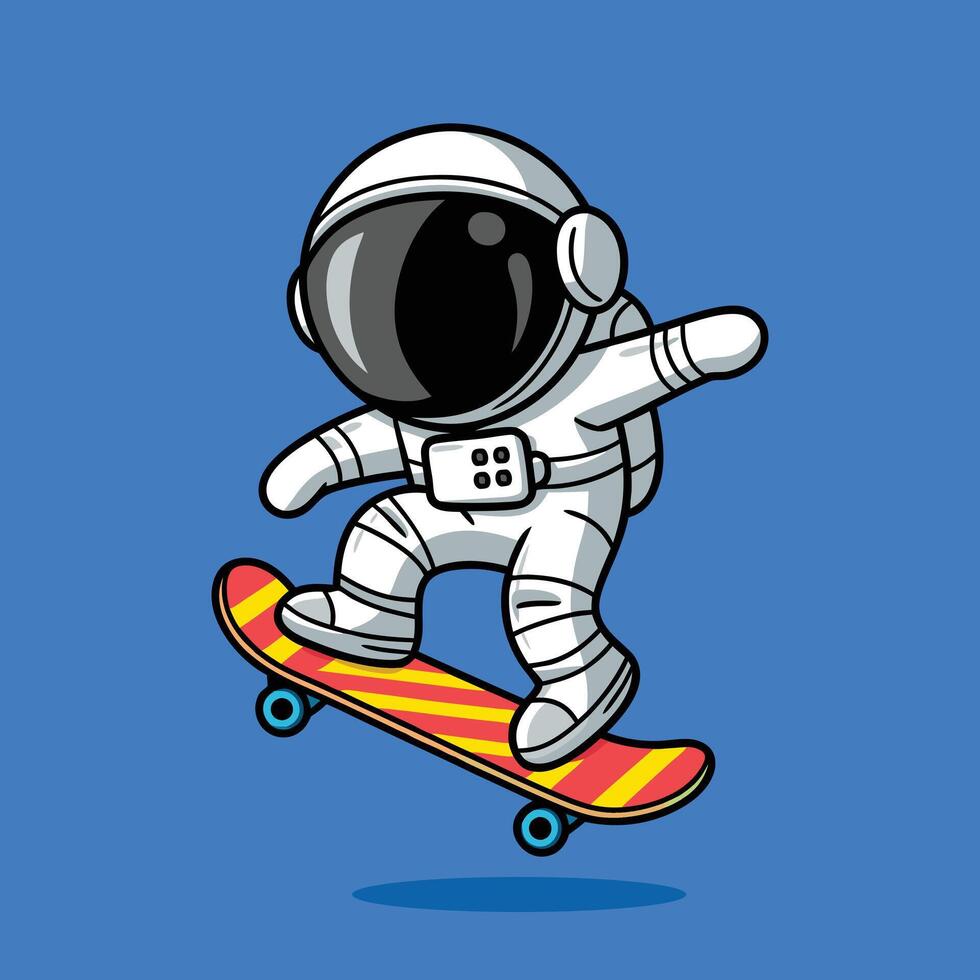 Cute Astronaut Playing With Skateboard Cartoon Icon Illustration. vector