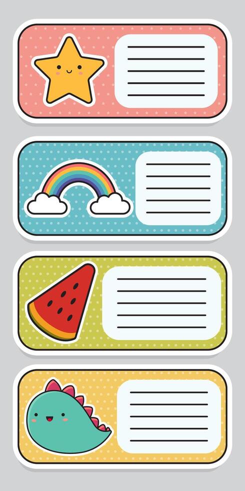 Set of Labels for a notebook. Baby stickers. illustration. vector
