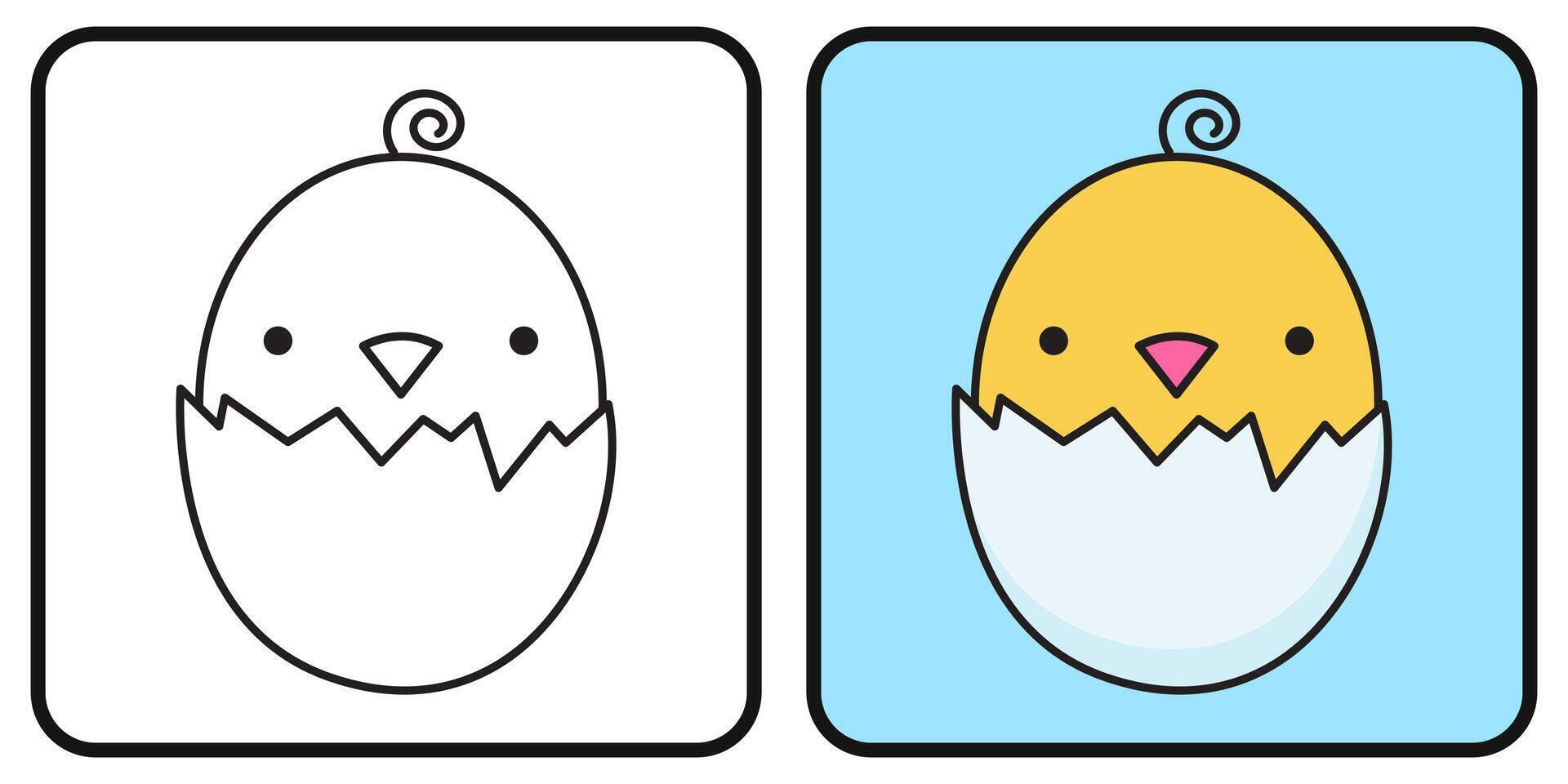 Coloring book for children. Coloring page. A chick peeks out of an eggshell. A newborn chick. illustration vector