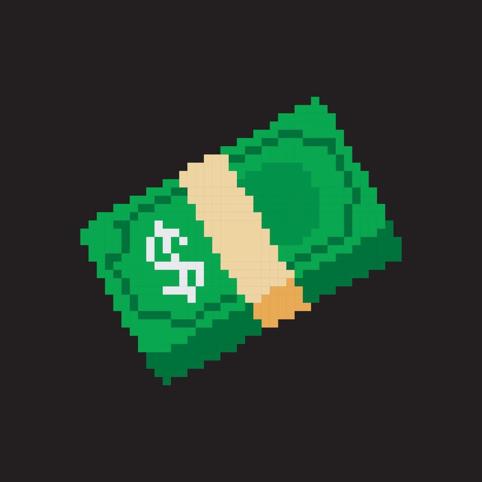 dollar bill pixel art, illustration on isolated background. vector