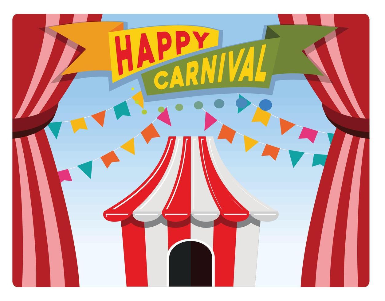 Carnival festival banner with striped circus tent and colorful flags. vector