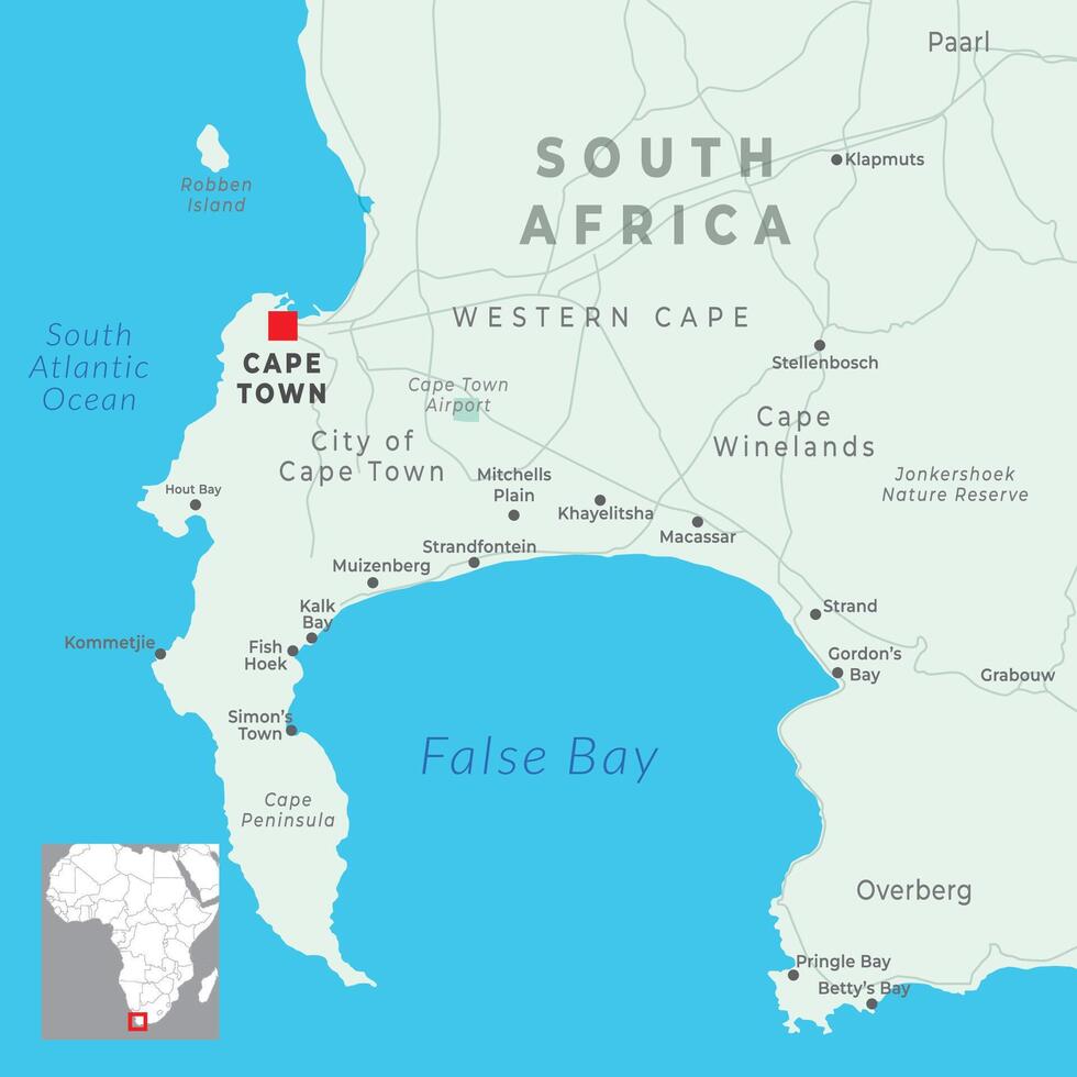 Detailed political map of the Cape of Good Hope region in South Africa vector