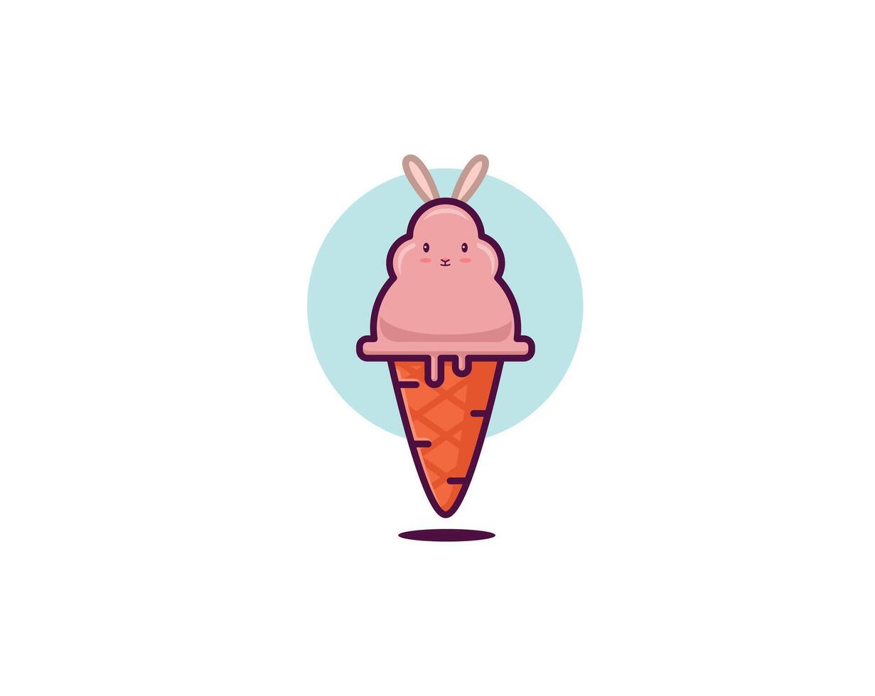 Rabbit and carrot ice cream doodle design vector