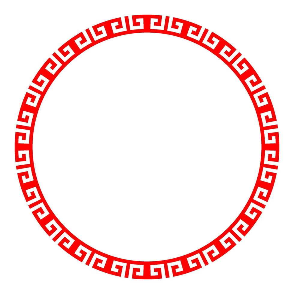 Decorative Traditional circle red border round frame, embellishment to celebrate Chinese new year festival. Round frame with greek key meander pattern. Geometric pattern decoration. EPS 10 vector