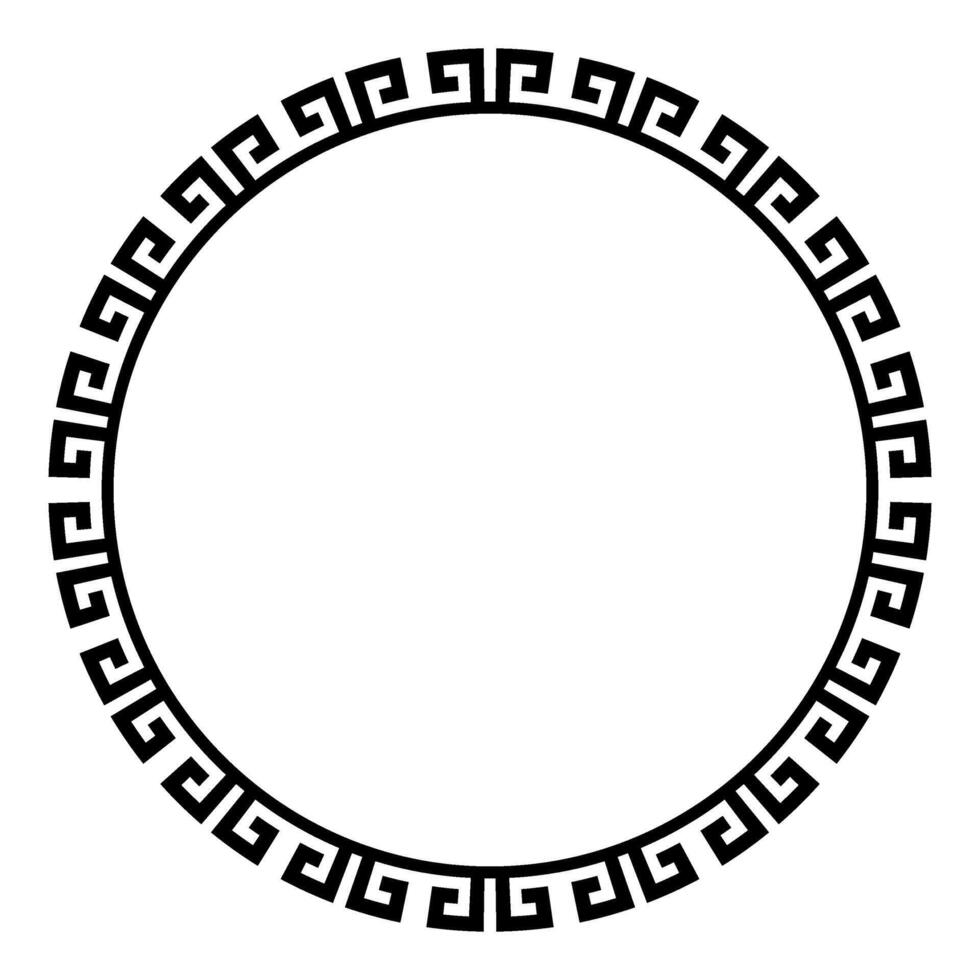 Decorative round frame for design with Chinese ornament and meander. Circle frame. Greek frame. Template for cards, invitations, books, for textiles, engraving, wooden furniture, porcelain, forging vector