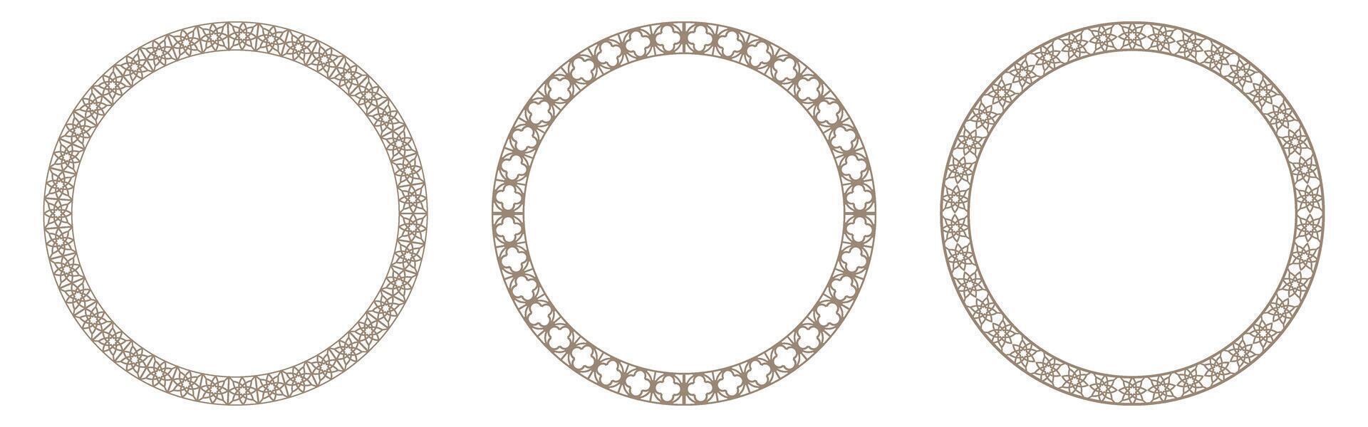 Round ornamental frames, Luxury frames, Arabic, Oriental, Asian styles. Circular badge for your design wedding cards, anniversary, award, Sandblasting, ceramic, embroidery isolated on white background vector