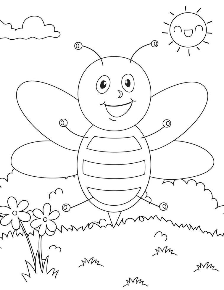Bee coloring page for kids vector