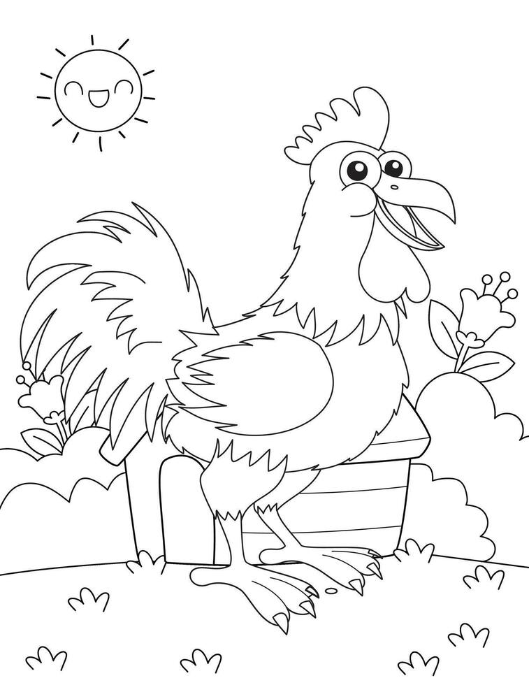 Chicken Coloring Pages for Kids and Adults. vector