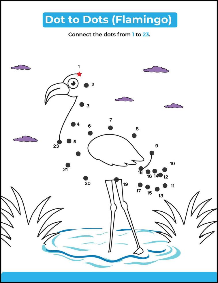 Dot to dot puzzle for children. Connect dots game. flamingo vector