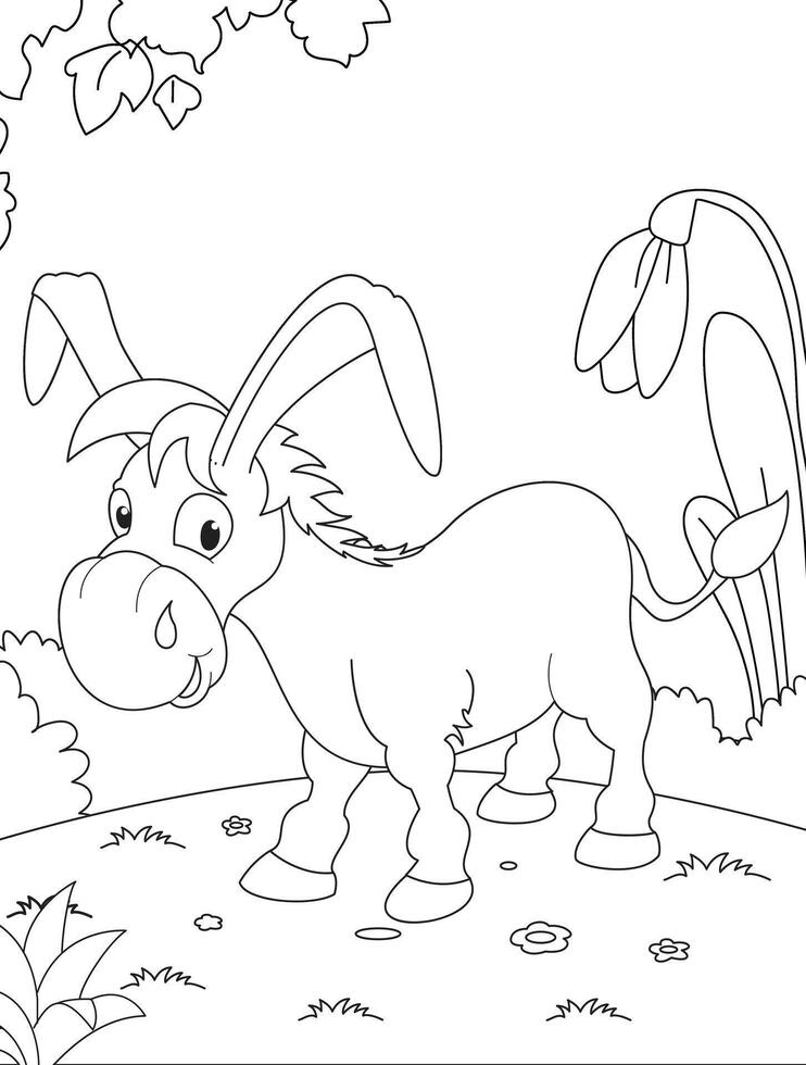 Donkey Coloring Pages For Kids. Coloring book. vector