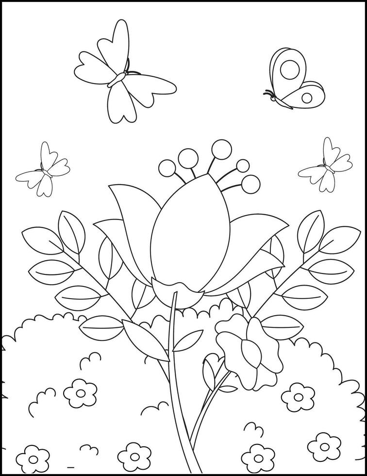 Flower and Butterfly Coloring Pages for kids vector