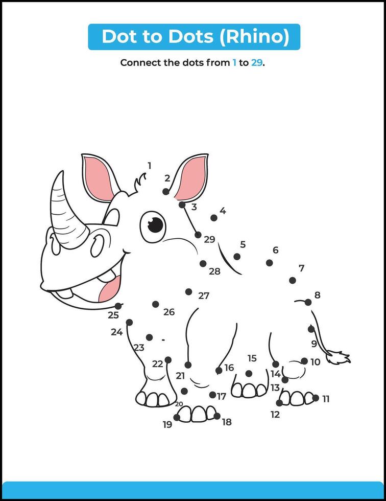Dot to dot. Numbers game. Education math game for children. Drawing task for kids. Colored worksheet with cute cartoon rhinoceros. vector