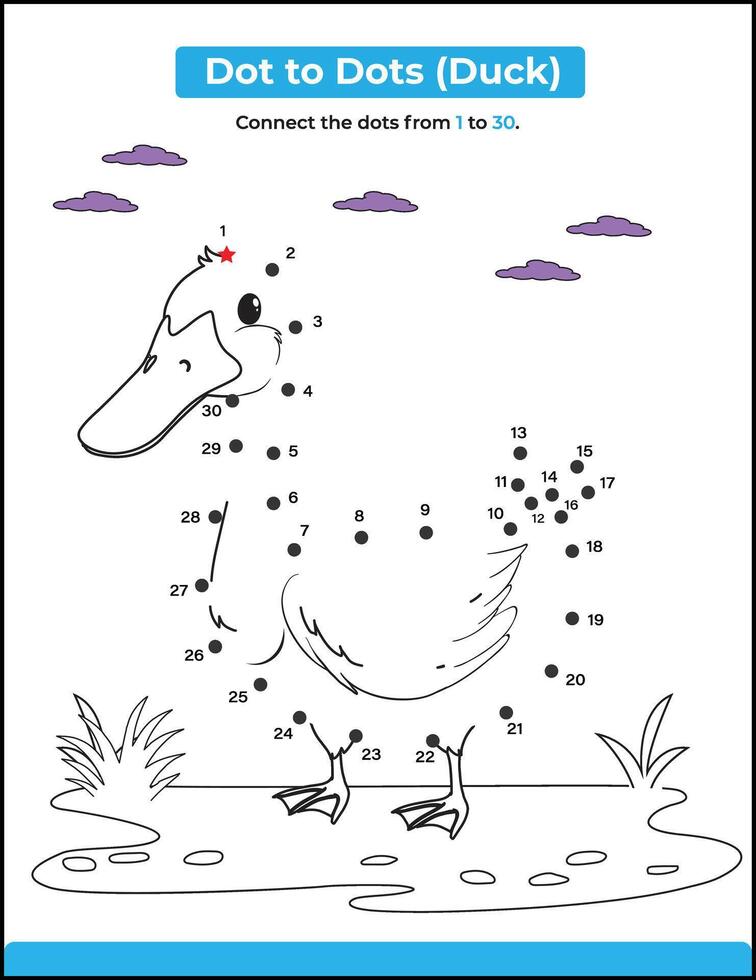 Dot to dot education game. Connect The Dots and Draw a Cute Cartoon Duck. vector