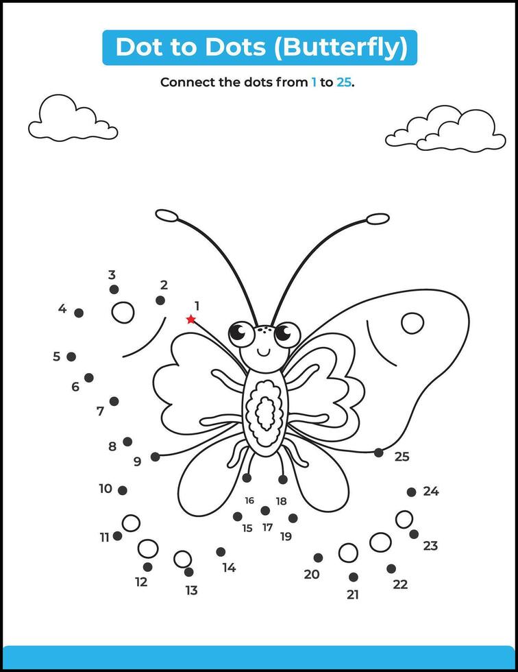 Dot to dot activity worksheet for preschool kids. Dot to Dot Butterfly Coloring Page for Kids vector