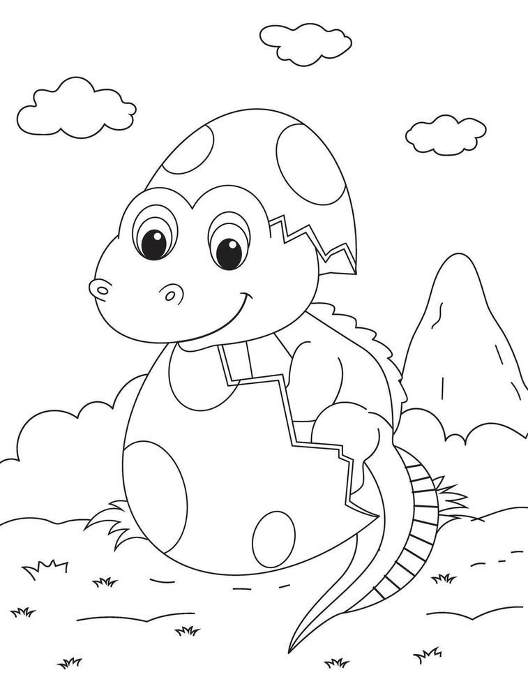 Dinosaur egg and cute little dinosaur for kid coloring book. baby brontosaurus. vector