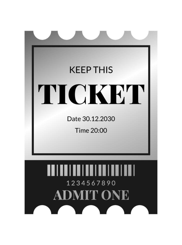 Vertical silver ticket template design. Cinema, theater, casino, concert, opera, ballet, performance chrome blank. illustration on white background vector