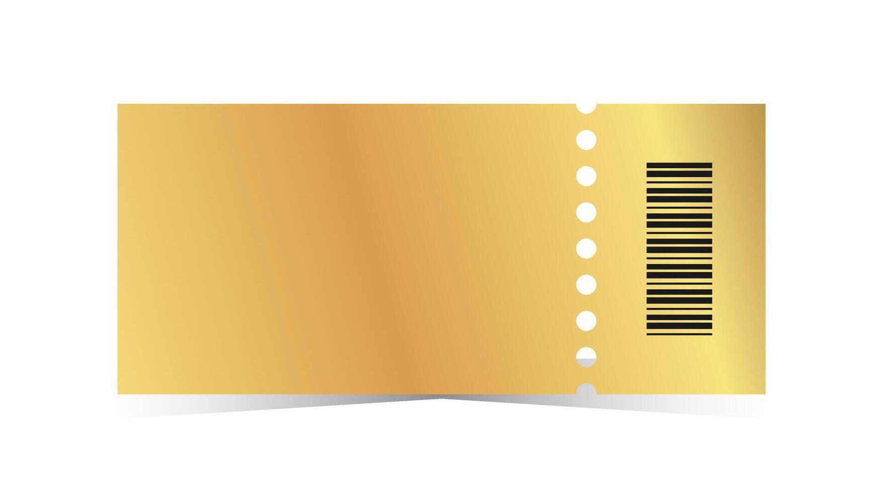 Golden ticket template. Empty gold coupon blank with barcode. illustration on white background vector