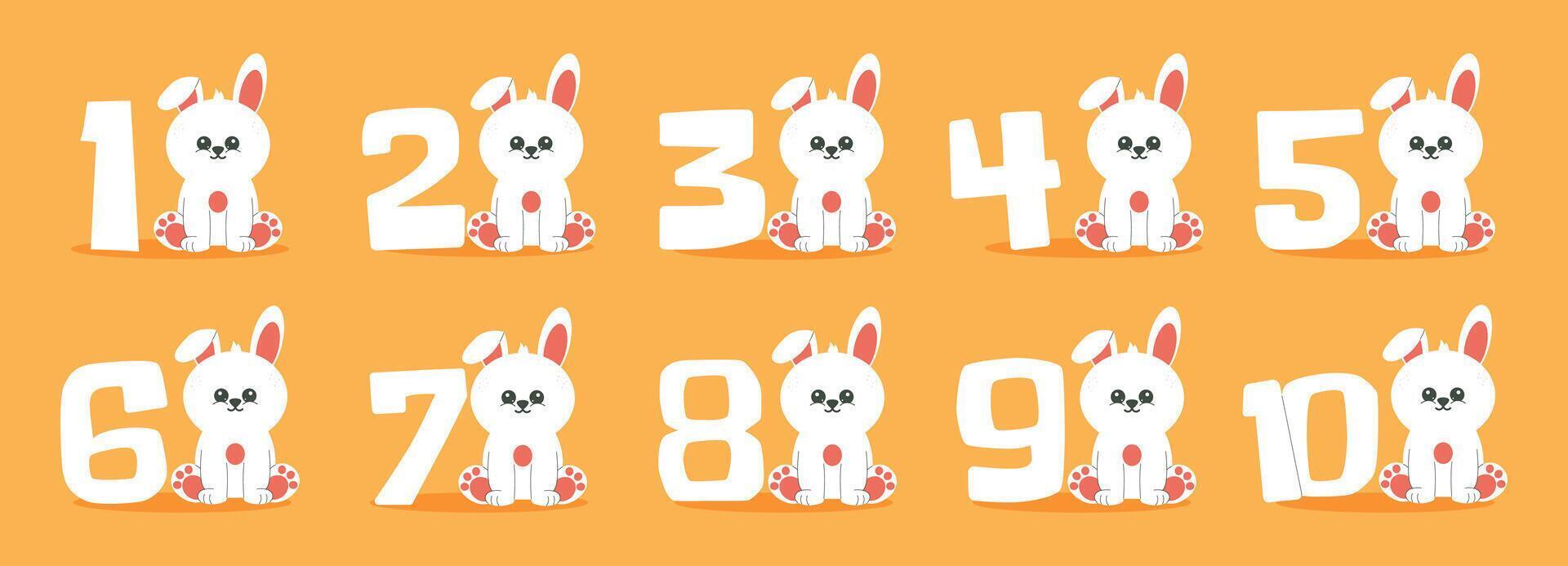 Numbers, cute rabbit character set. Beautiful elements for Kids Birthday Party invitation, greeting card, poster, event, prints and cake toppers design vector