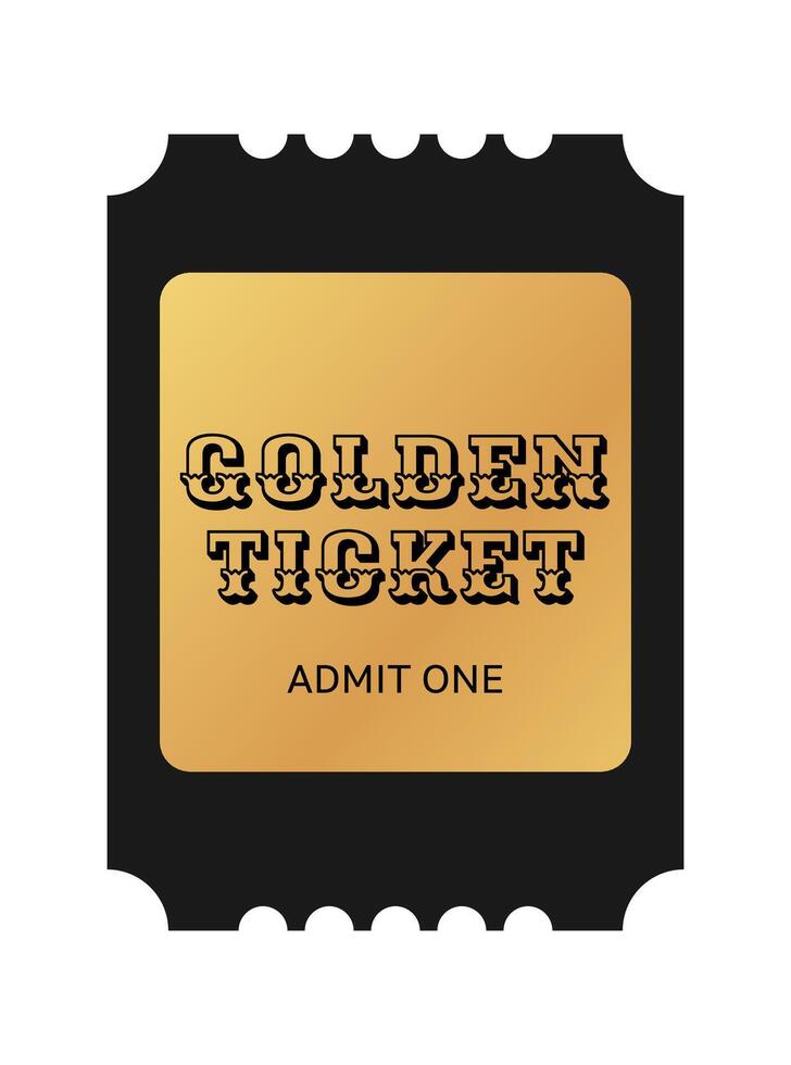 Vertical golden ticket template design. Cinema, theater, casino, concert, film, party, festival gold ticket. Metal gradient coupon. illustration on white backdrop vector