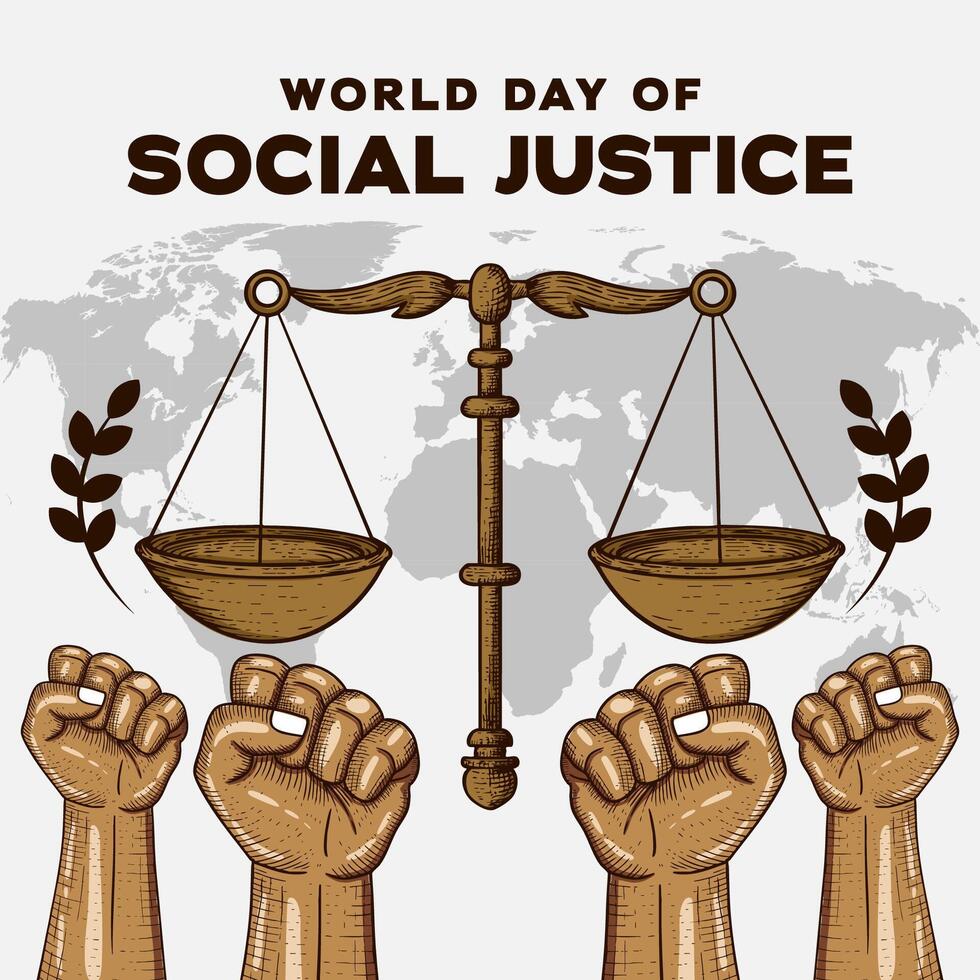 world day of social justice illustration in hand drawn style vector