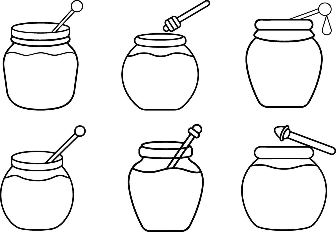 Black Outline Set Of Honey Jar With A Dipper vector