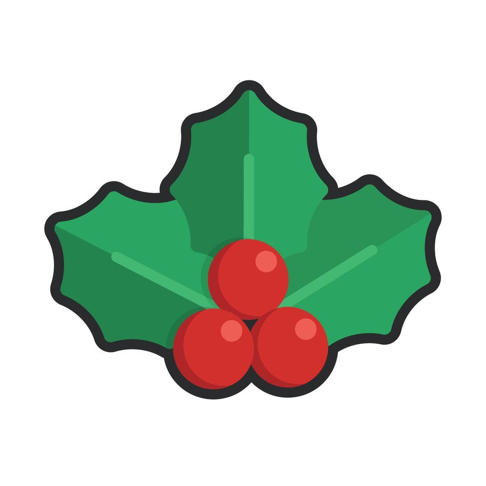 Christmas cherry fruit with outline in flat design. vector