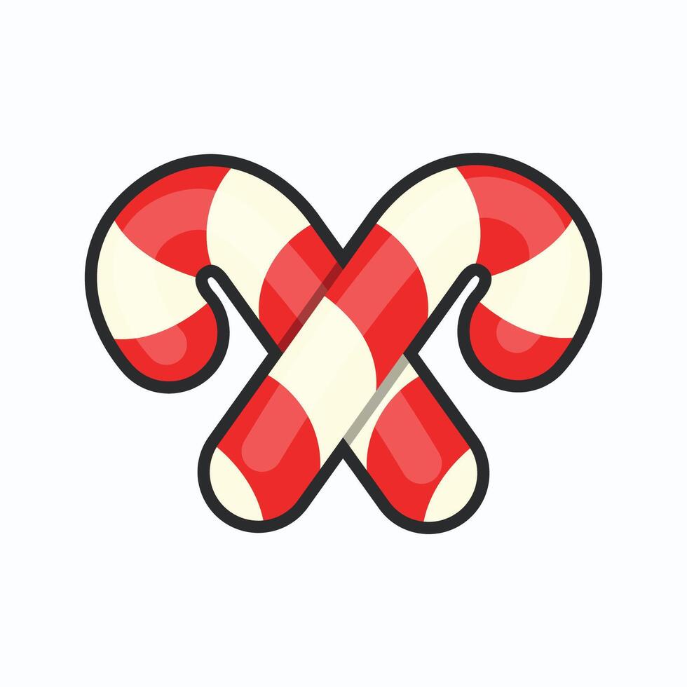 candy cane with outline in flat design. vector