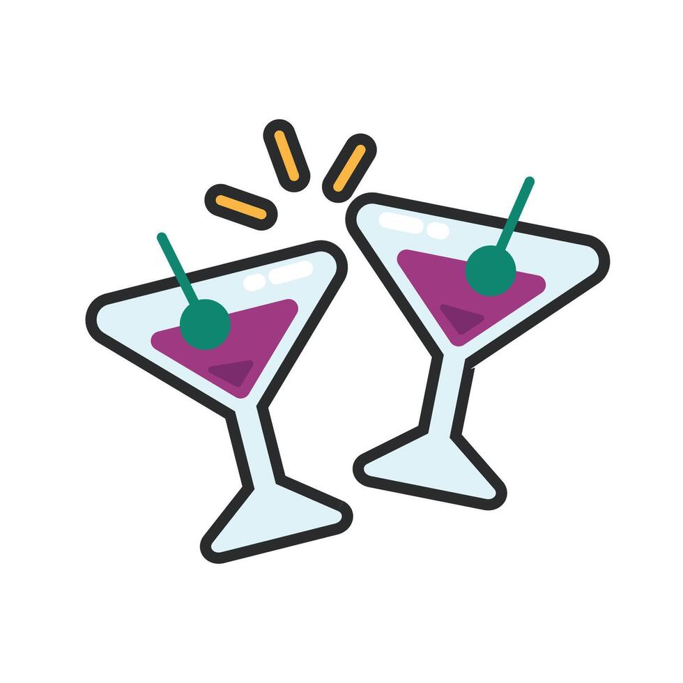 toast wine glass with outline in flat design. vector