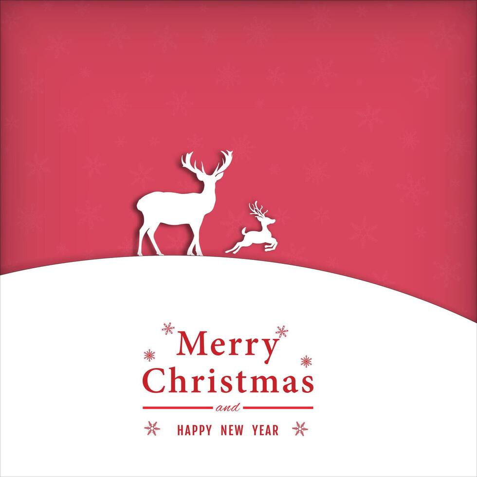 Simple and elegant illustration of a white reindeer on red background vector
