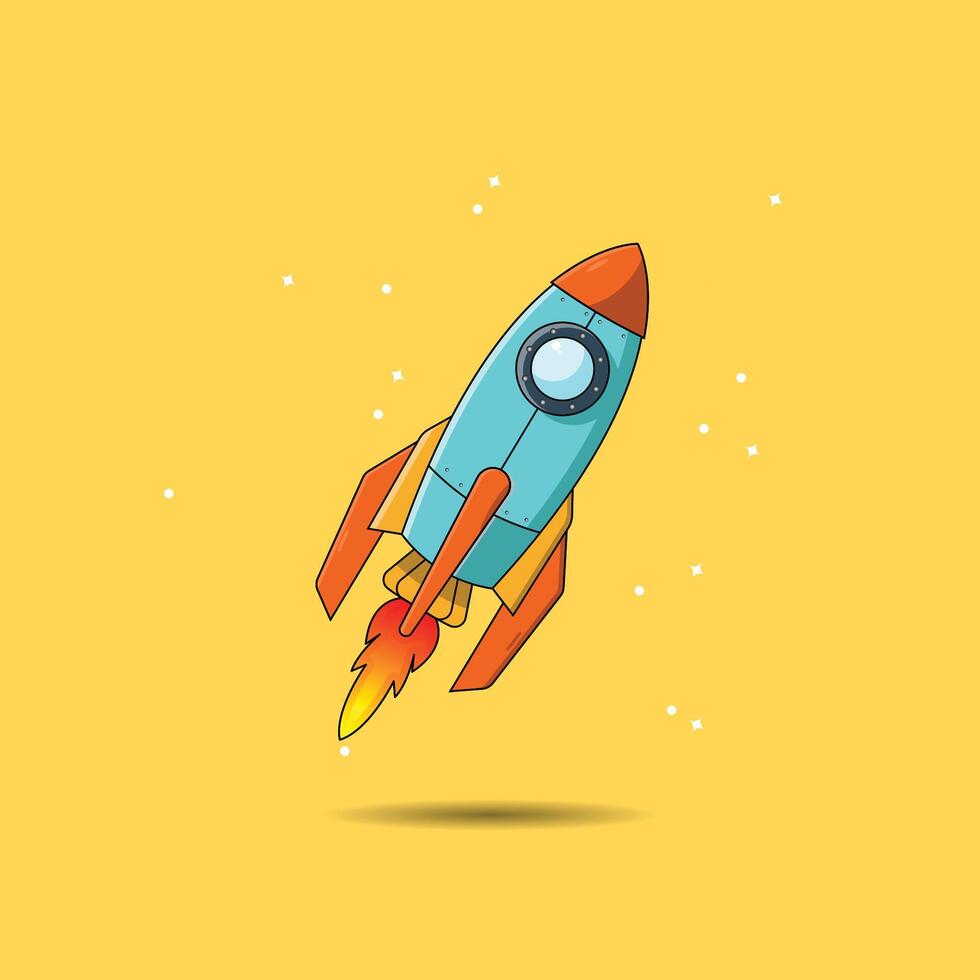 A rocket flying in space cartoon illustration vector