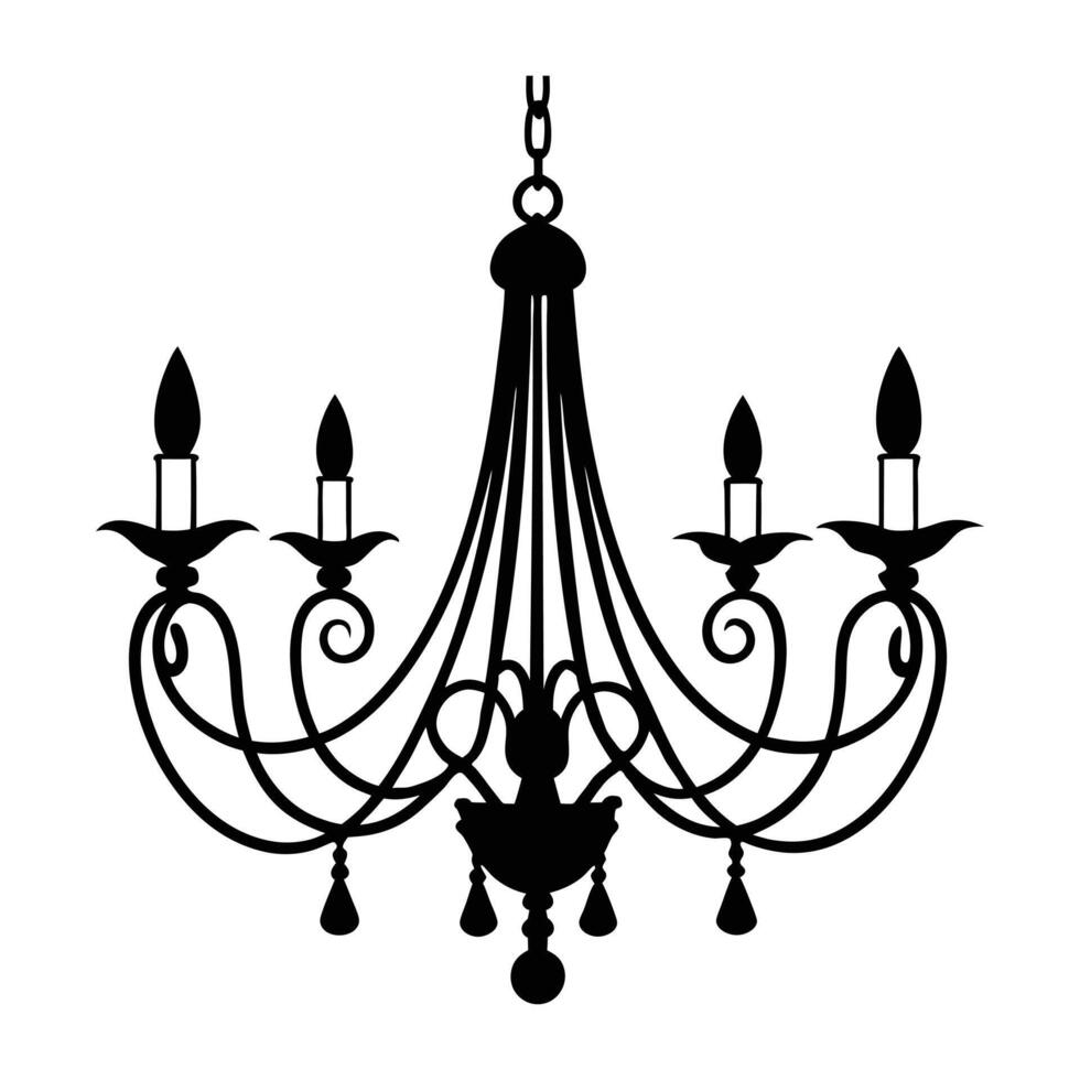 a black and white illustration of a chandelier vector