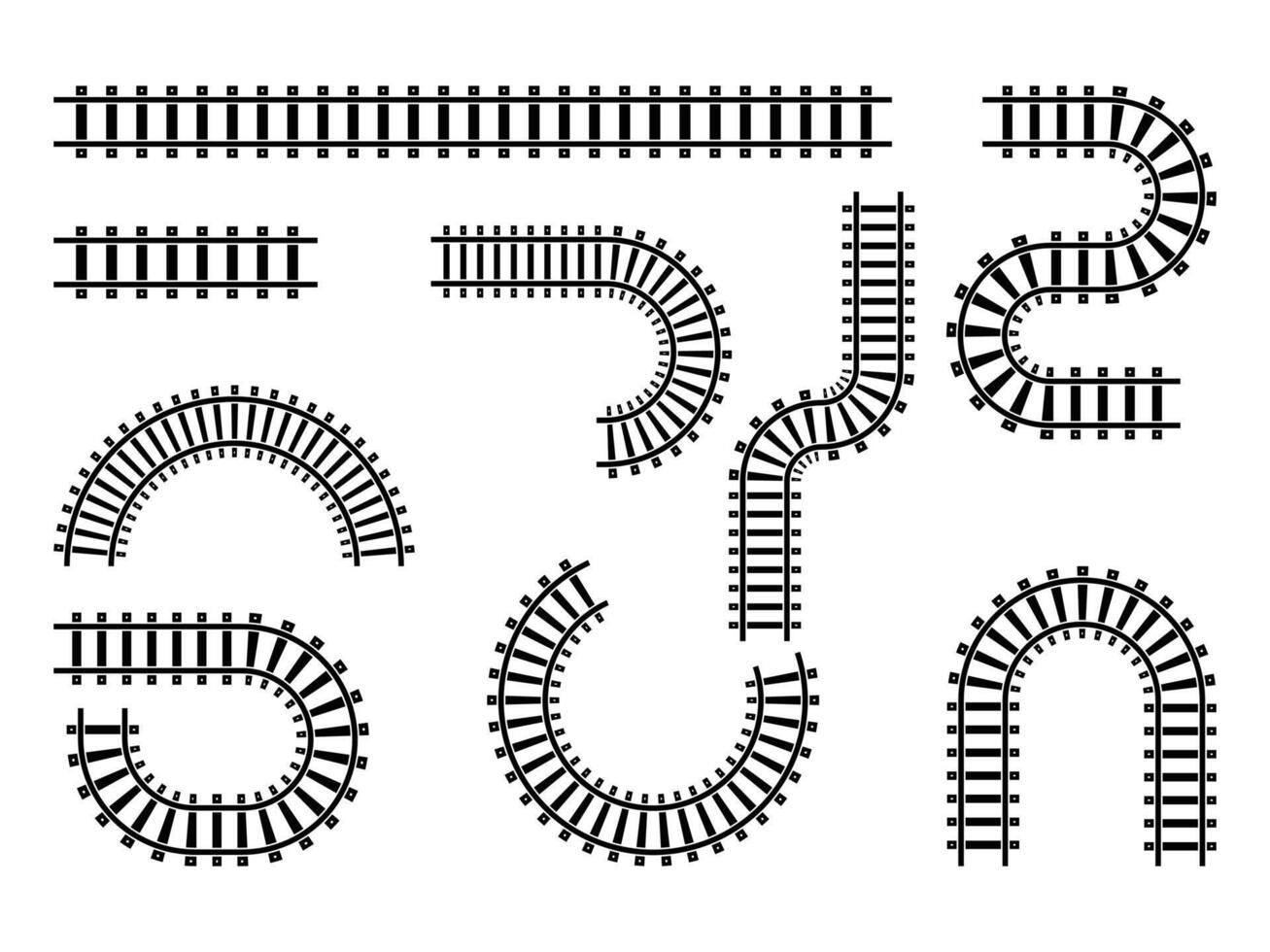 Railway train track route. Train track elements. Rail road map. Rail pattern round circular curve railroad path icon. vector